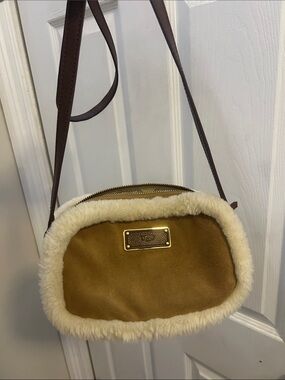 UGG Chestnut/Tan Suede Crossbody with Cream Shearling Trim